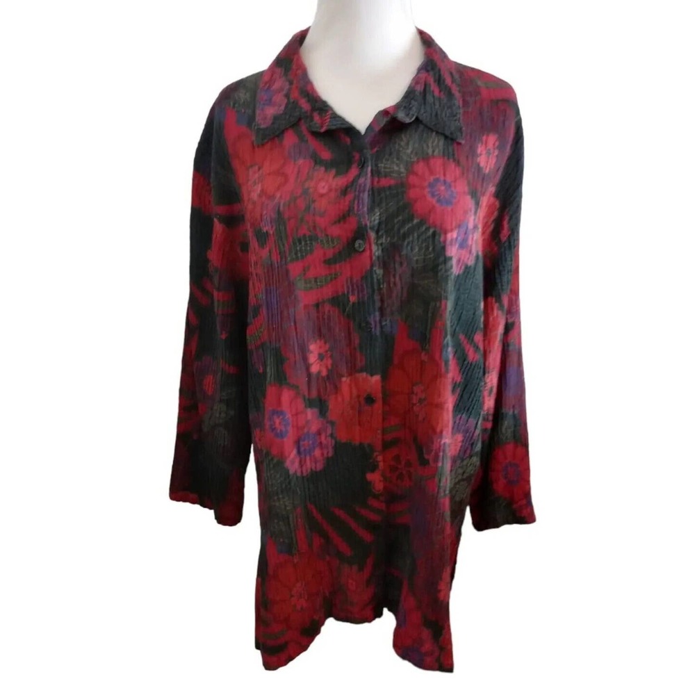 Chico’s design blouse Silk Size 3 XL Vtg Long Sleeves Buttoned 3/4 Sleeve Floral
